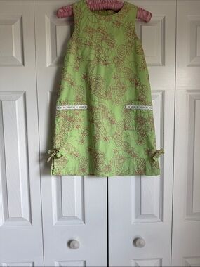 Lilly Pulitzer Girl’s Green With Pink Embroidery Floral Shift Dress